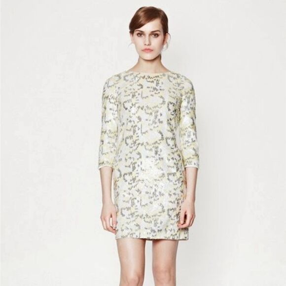 French Connection -  Dress in Animal Wave Sequin Sz 4 White Multi - Picture 4 of 11